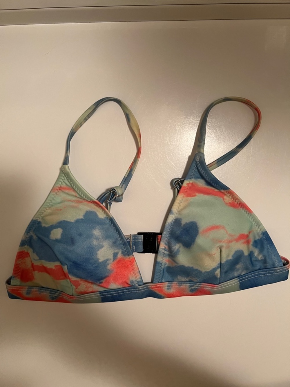 Tie-Dye Triangle Bikini Top - Blue & Coral